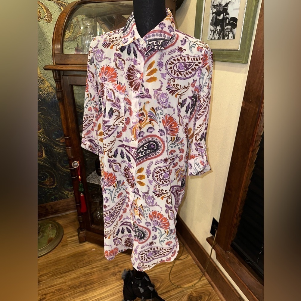 Vincente Milan New York Paris Sheer Tunic Dress Size Small